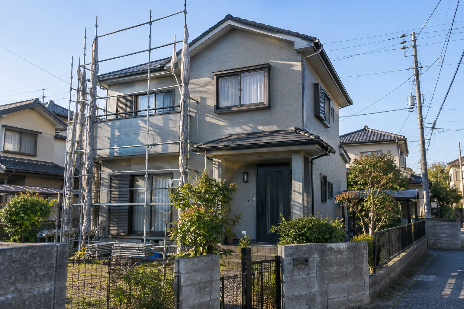 あきる野市の住宅の外壁を塗り替えている様子の写真