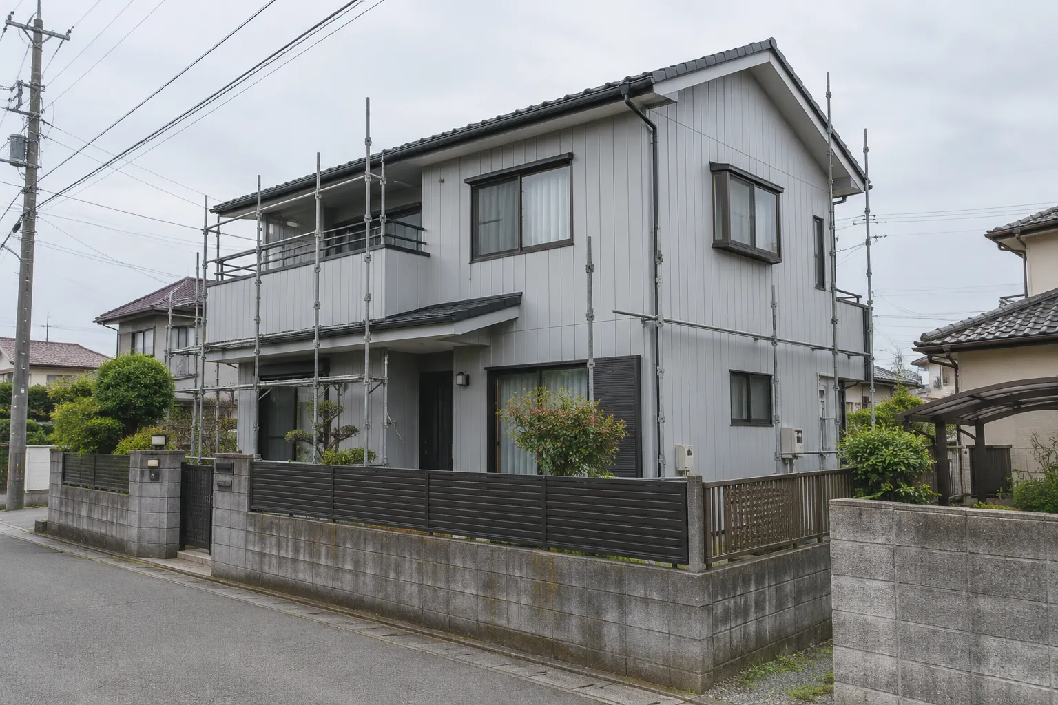 住宅の外壁を塗り替えている様子のイメージ（生成画像）