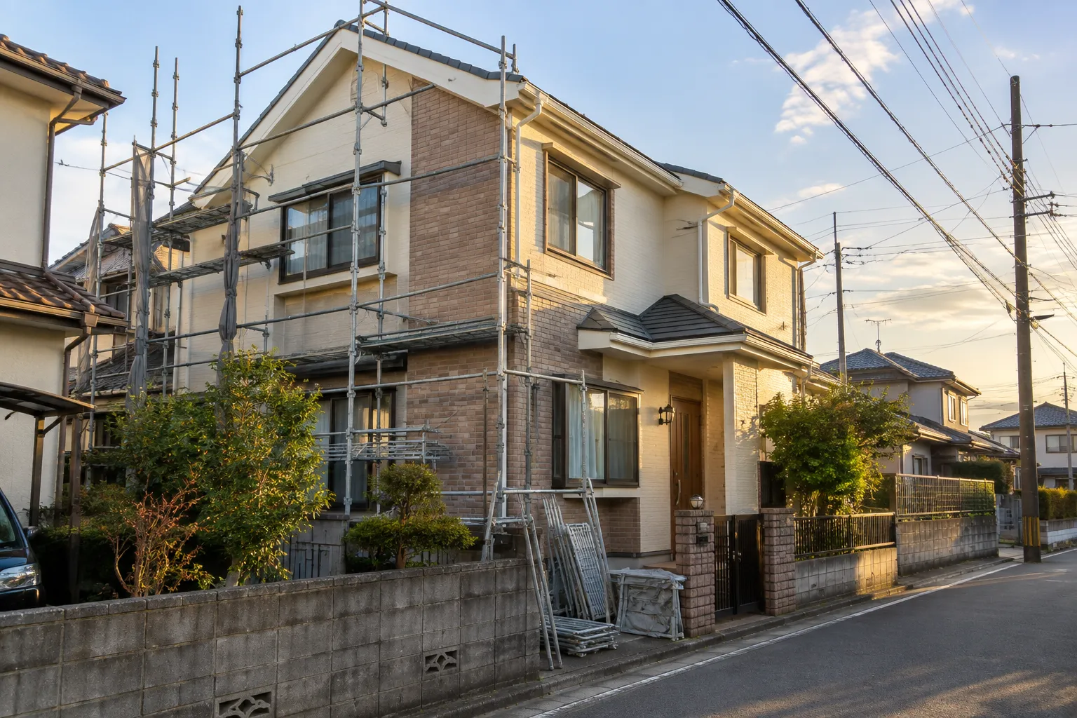 中央区の住宅の外壁を塗り替えている様子の写真