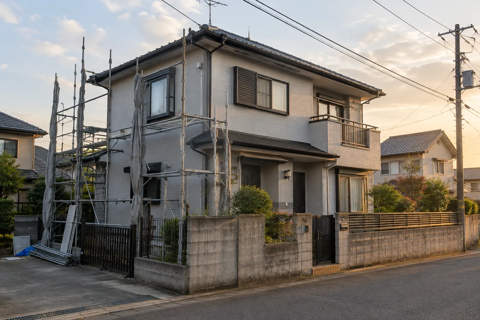 住宅の外壁を塗り替えている様子の写真