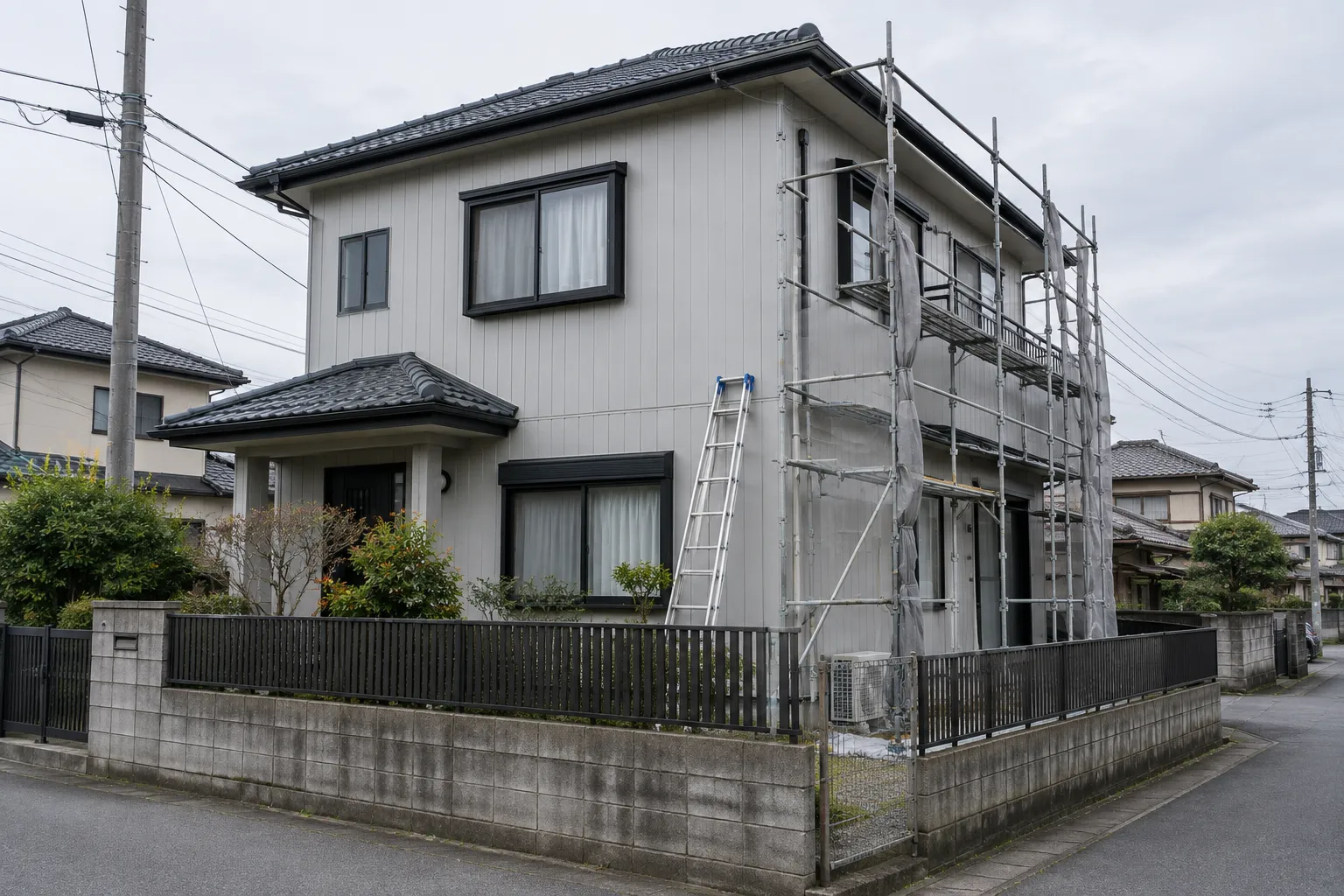 住宅の外壁を塗り替えている様子の写真