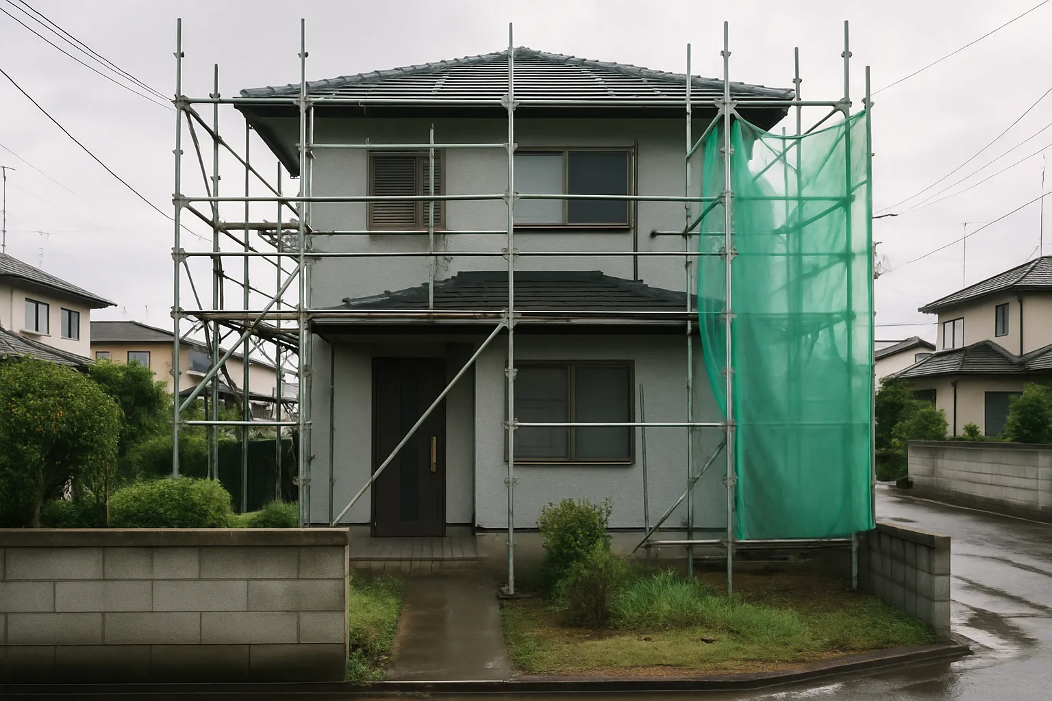 住宅の外壁を塗り替えている様子の写真