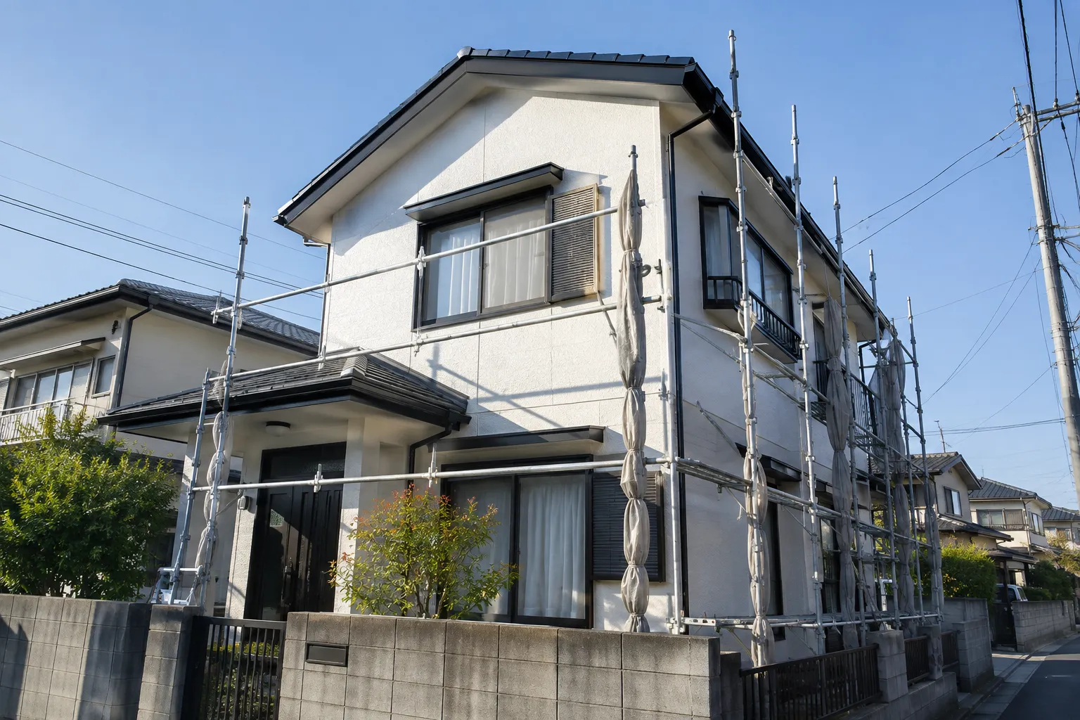 住宅の外壁を塗り替えている様子の写真