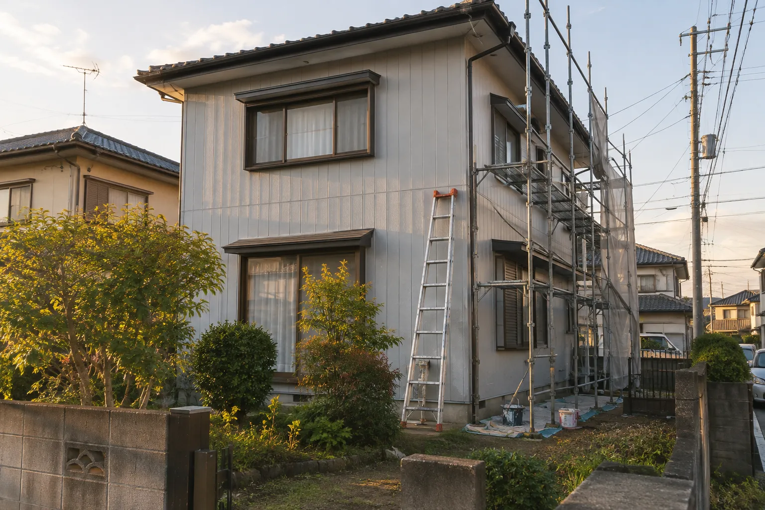 住宅の外壁を塗り替えている様子のイメージ（生成画像）