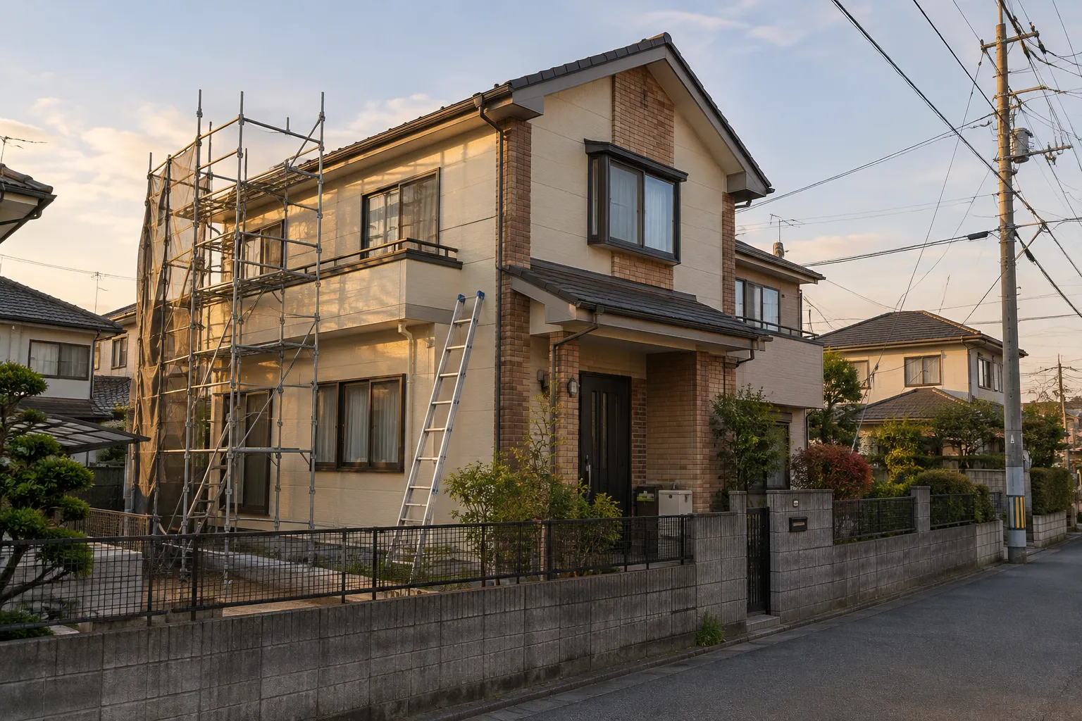入間市の住宅の外壁を塗り替えている様子の写真