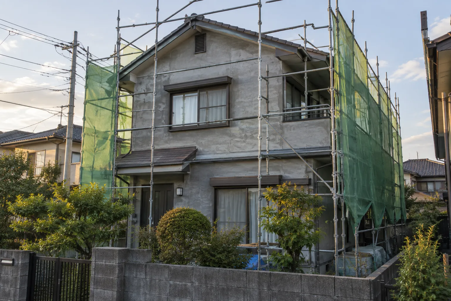伊勢原市の住宅の外壁を塗り替えている様子の写真