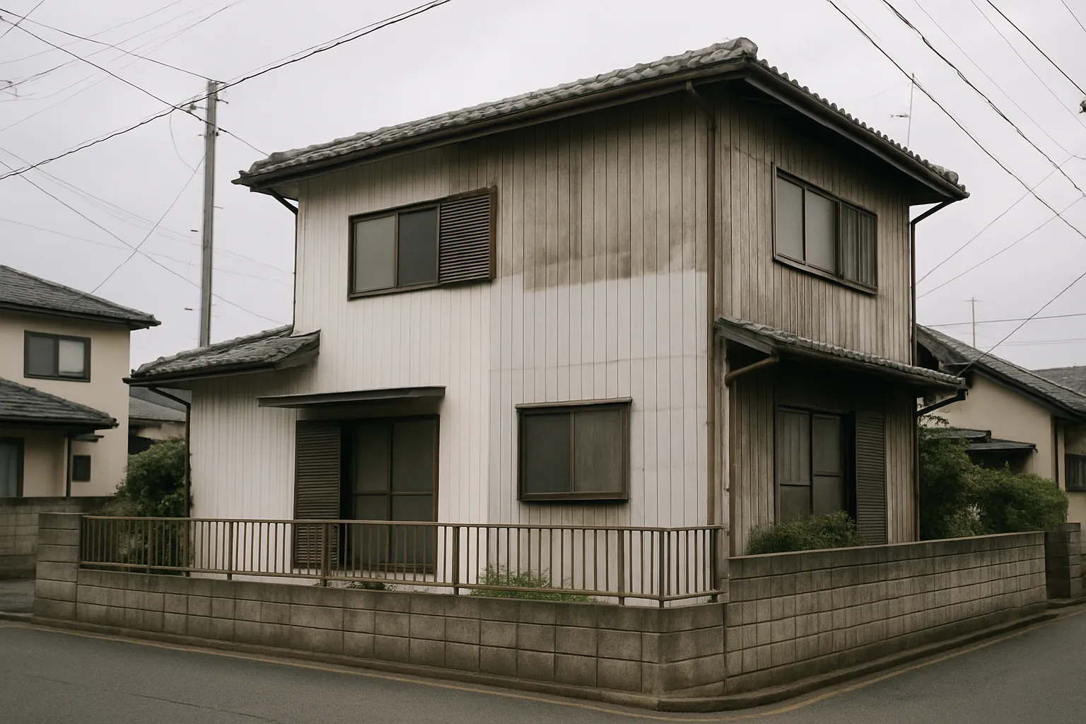 春日部市の住宅の外壁を塗り替えている様子の写真