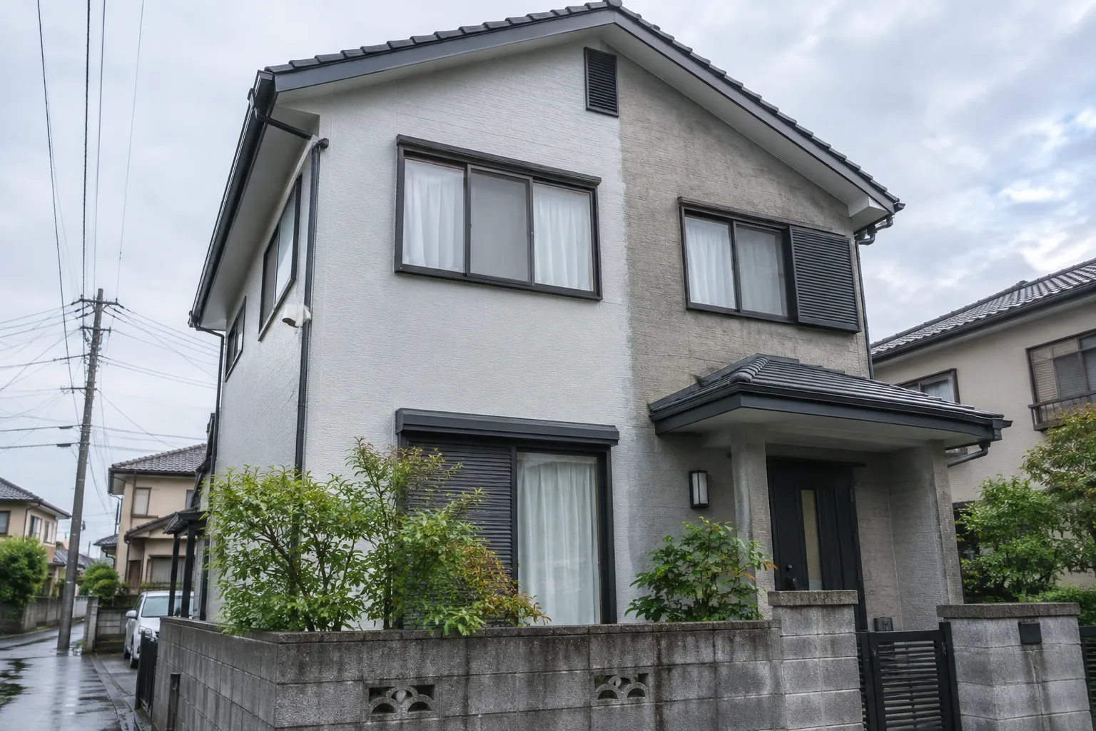 住宅の外壁を塗り替えている様子のイメージ（生成画像）