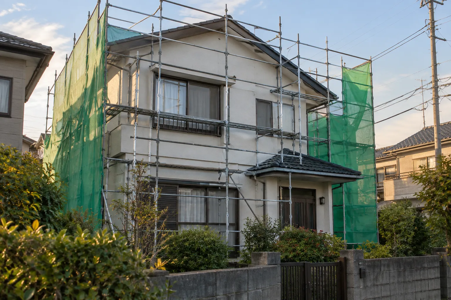 住宅の外壁を塗り替えている様子のイメージ（生成画像）