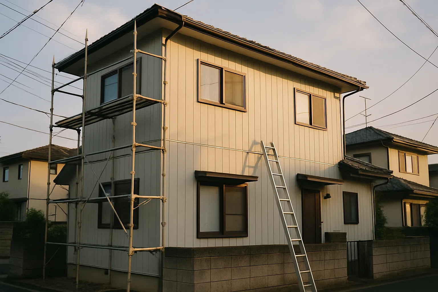 鴻巣市の住宅の外壁を塗り替えている様子の写真