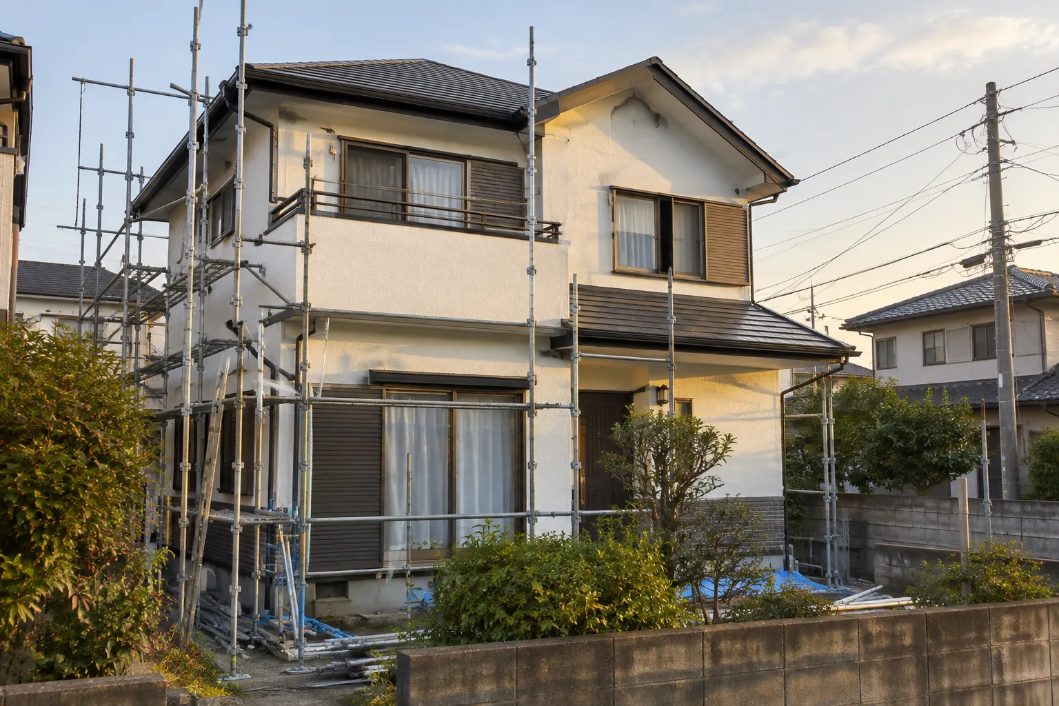 久喜市の住宅の外壁を塗り替えている様子の写真