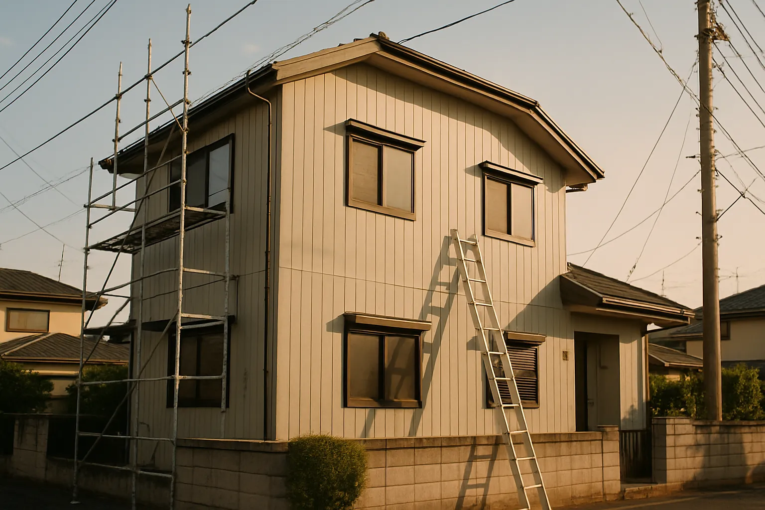 熊谷市の住宅の外壁を塗り替えている様子の写真