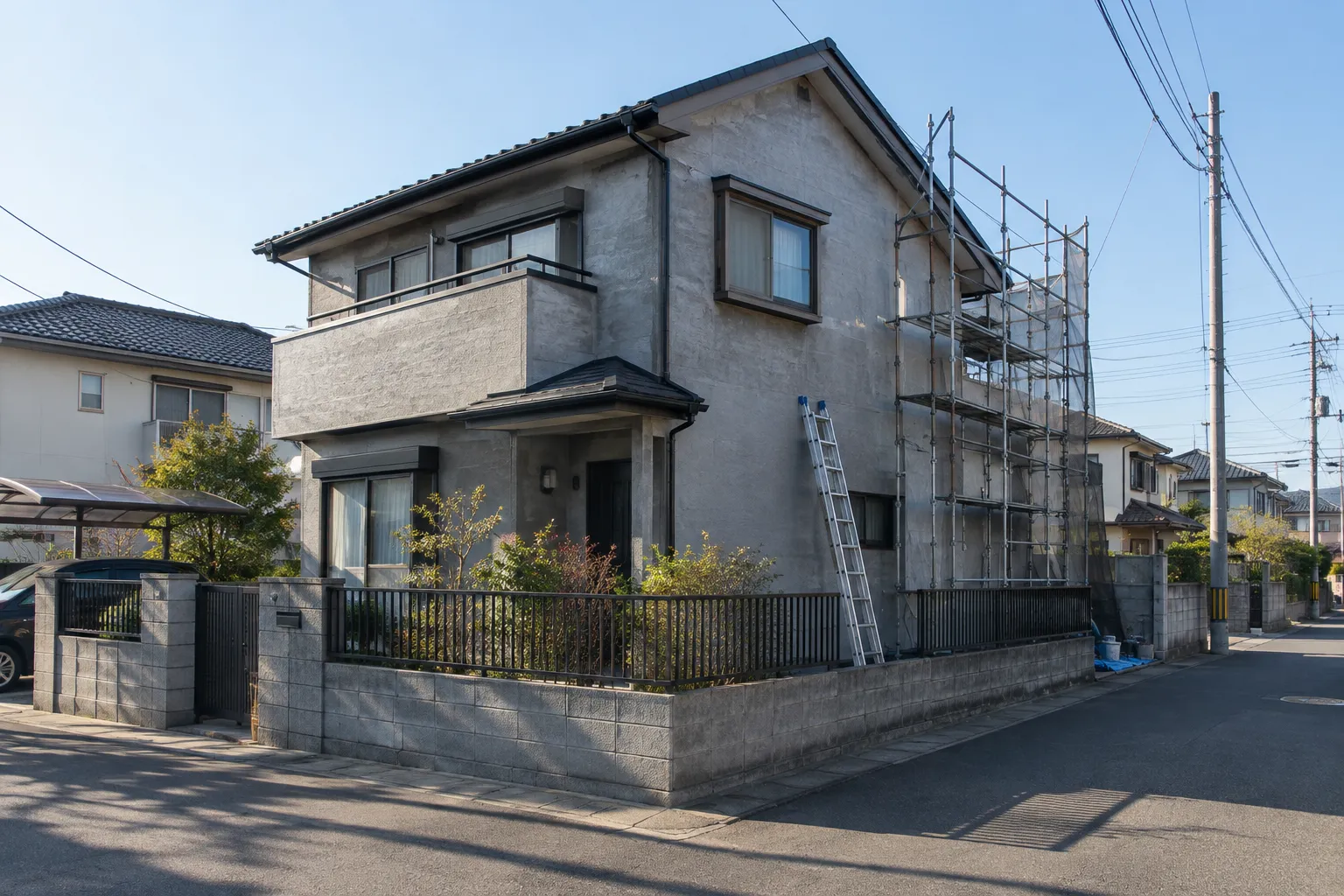 住宅の外壁を塗り替えている様子のイメージ（生成画像）