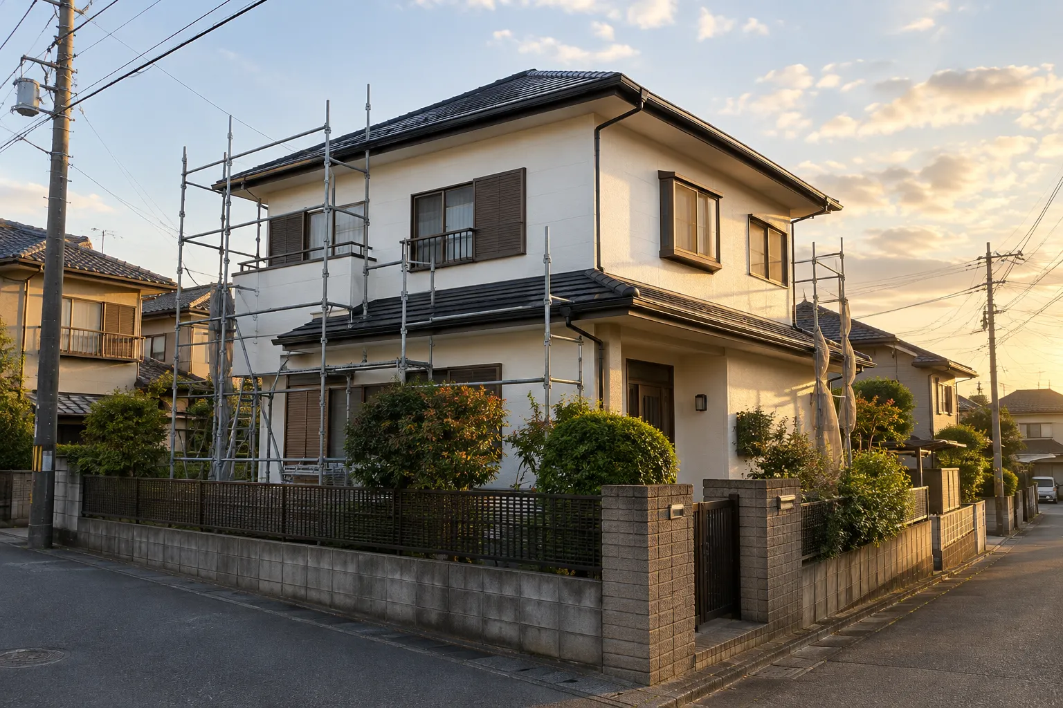 中野区の住宅の外壁を塗り替えている様子の写真