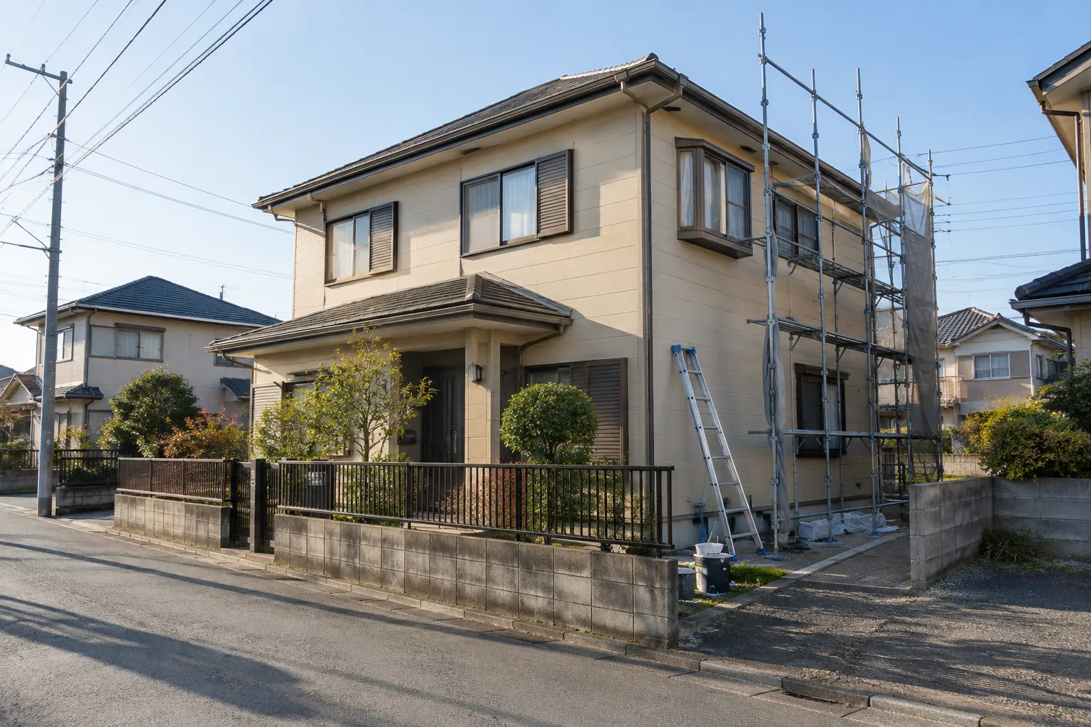 住宅の外壁を塗り替えている様子のイメージ（生成画像）