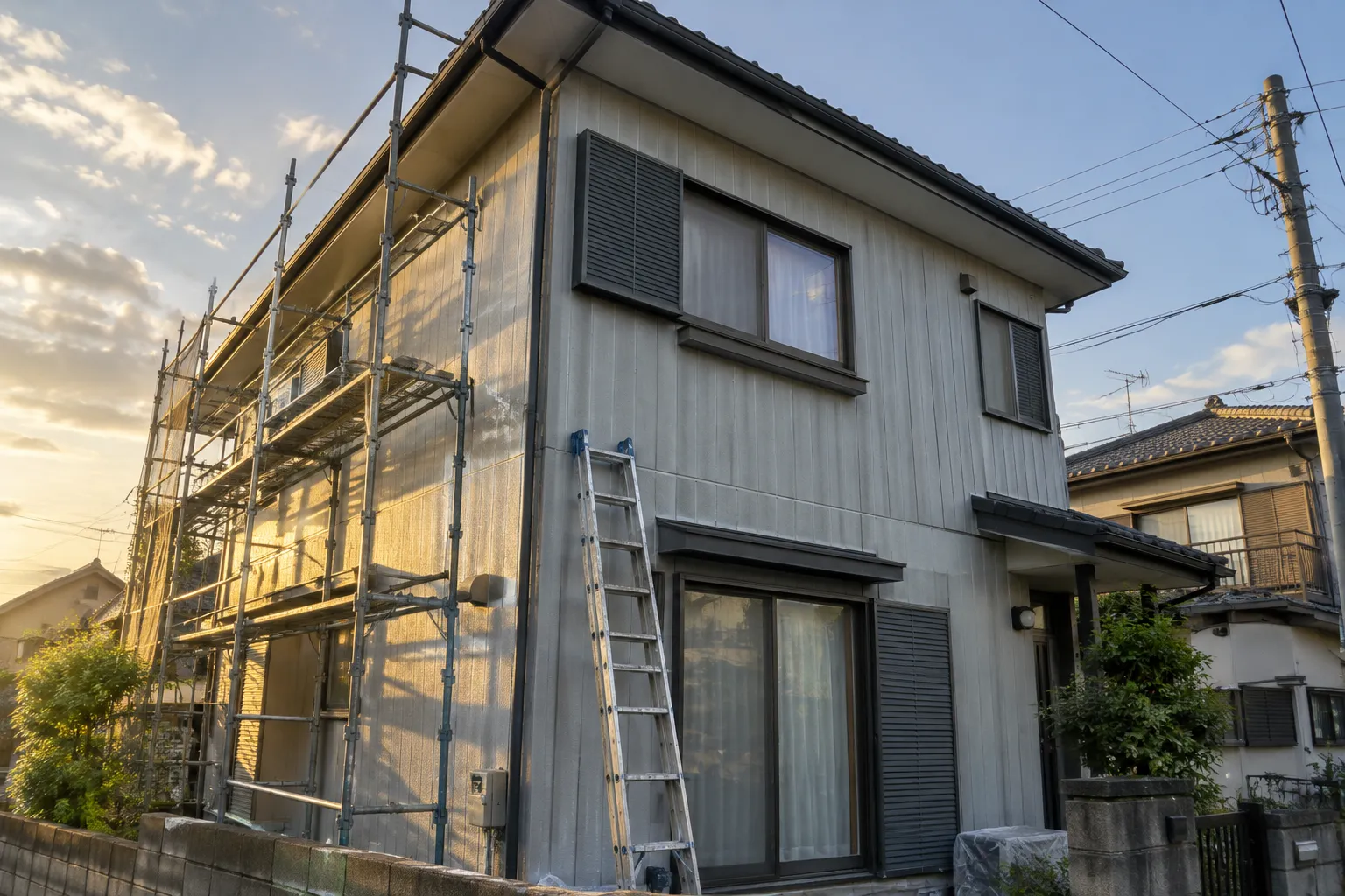 住宅の外壁を塗り替えている様子のイメージ（生成画像）