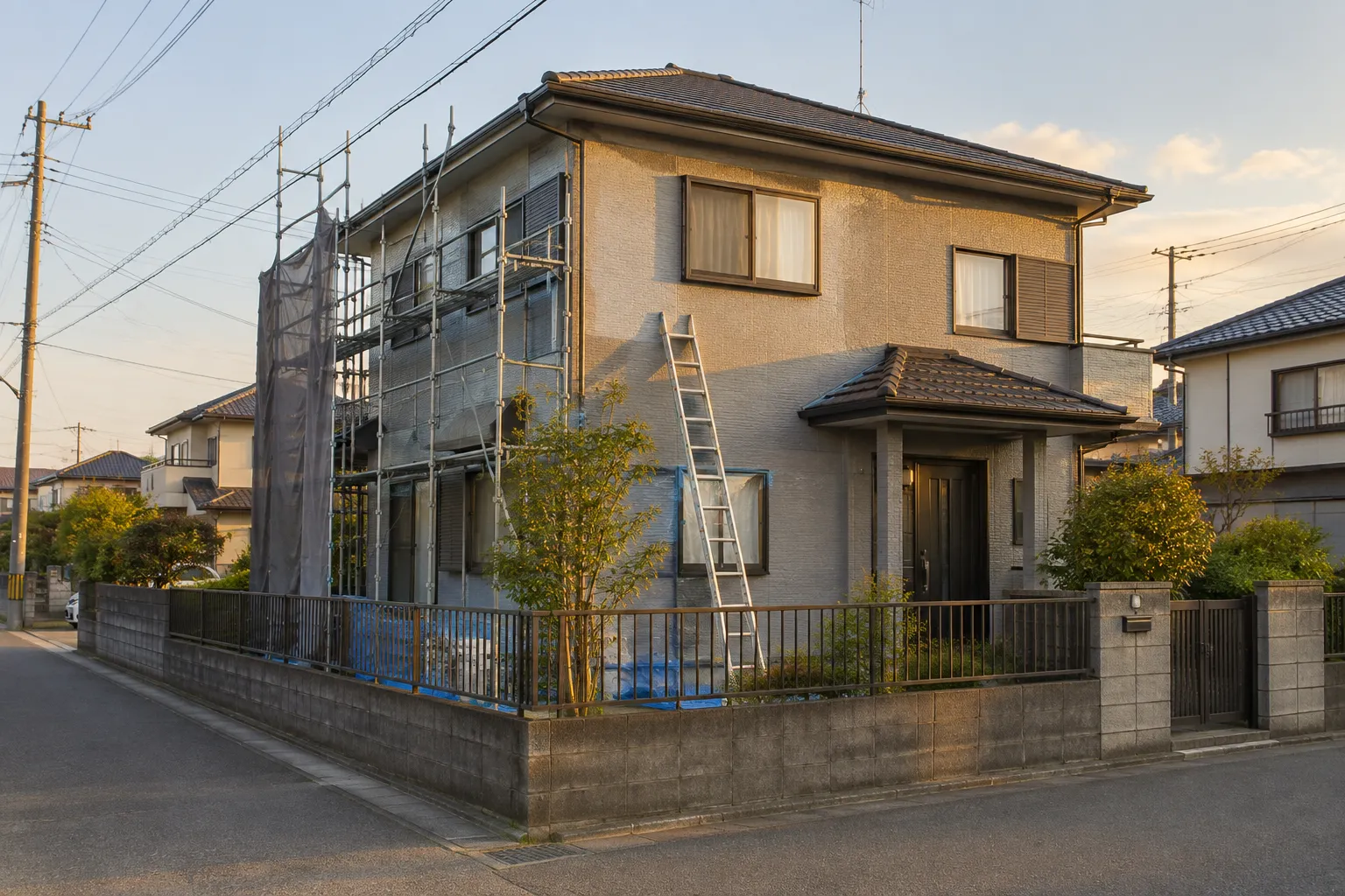 住宅の外壁を塗り替えている様子のイメージ（生成画像）