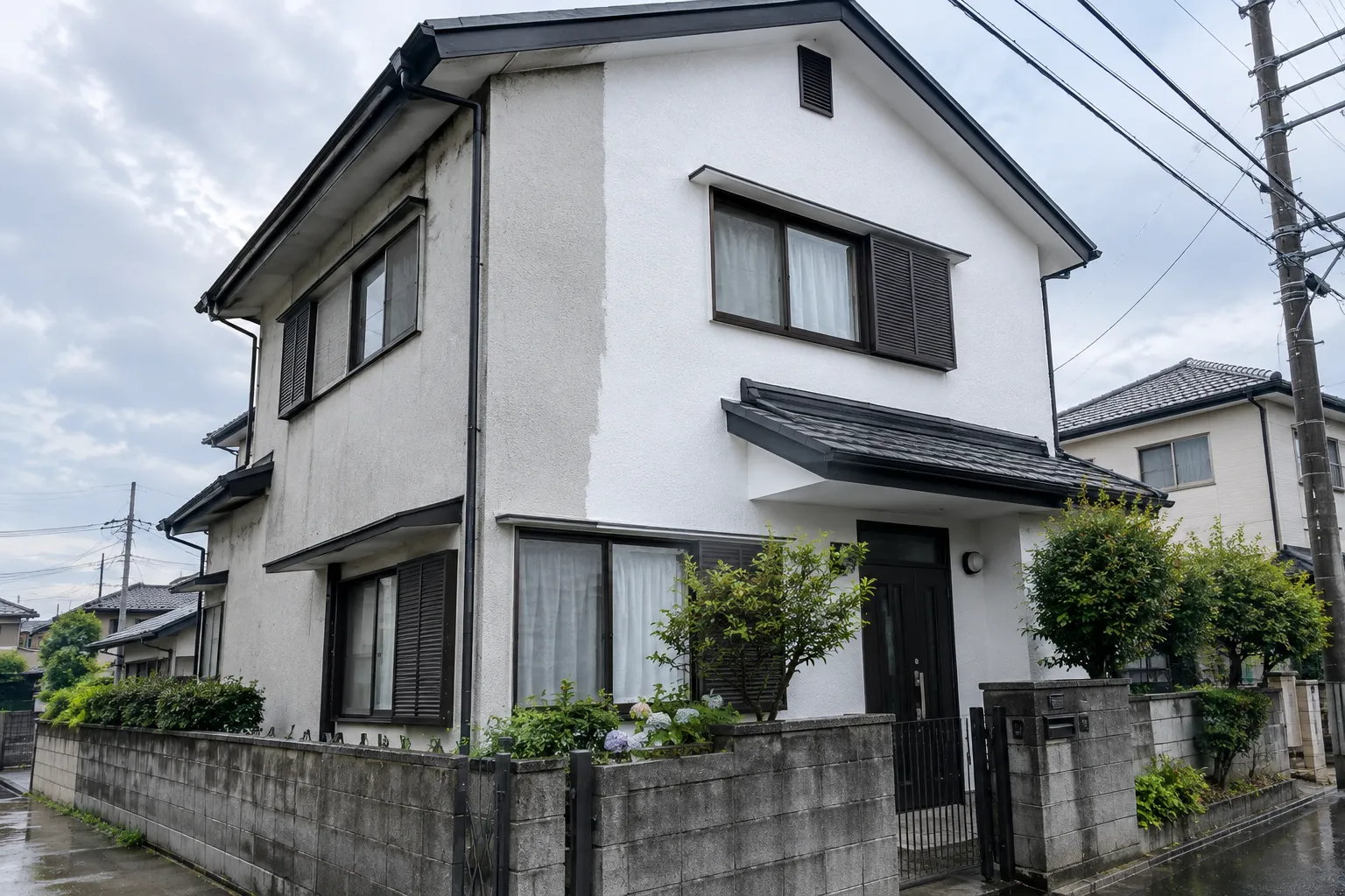 住宅の外壁を塗り替えている様子のイメージ（生成画像）
