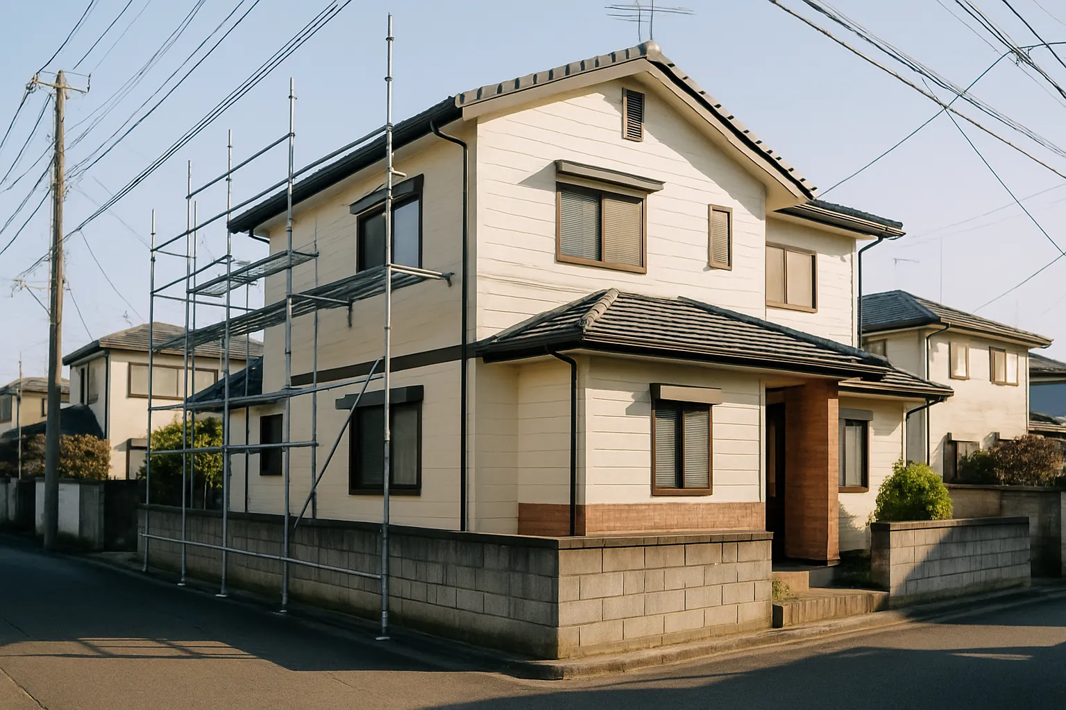八潮市の住宅の外壁を塗り替えている様子の写真