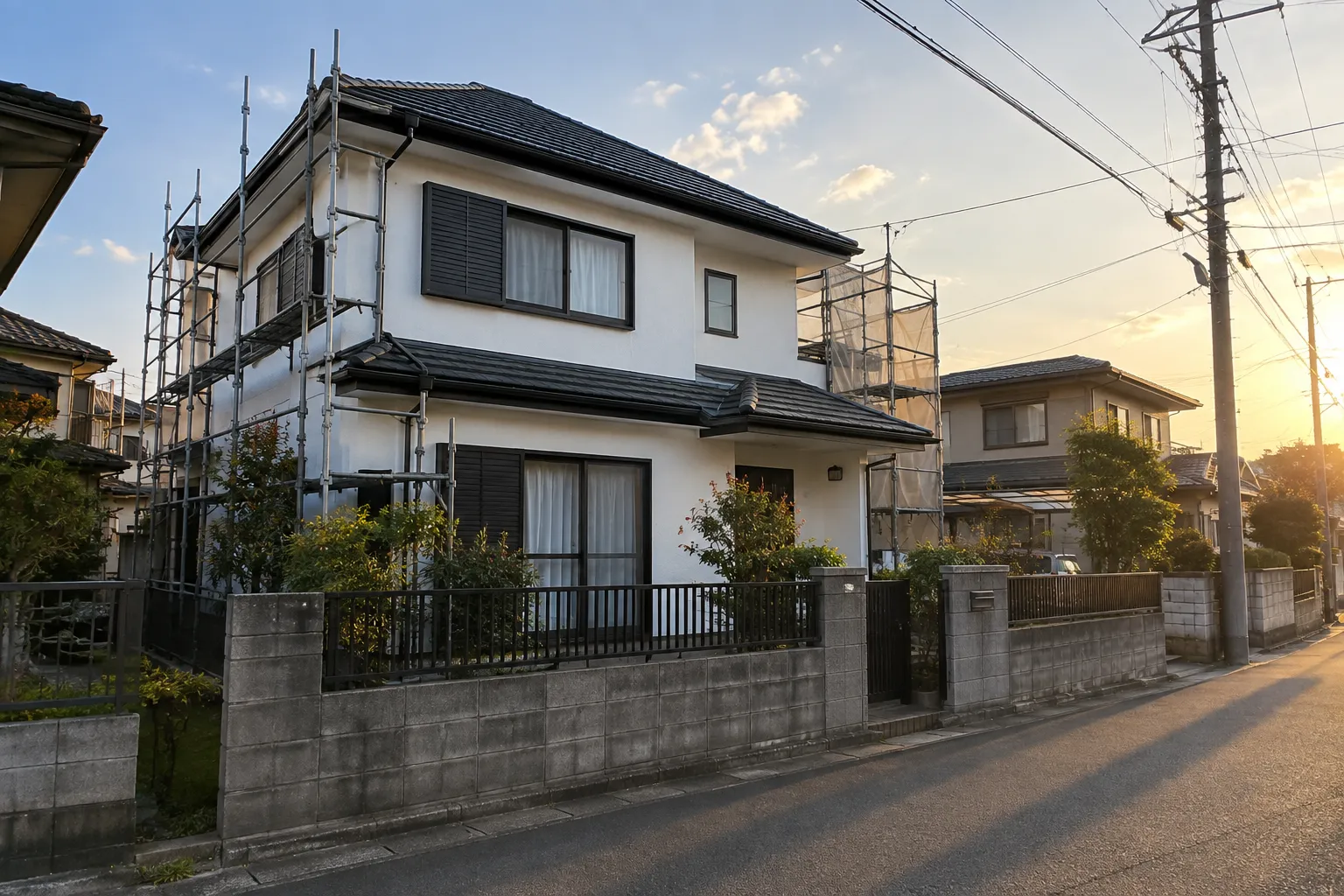 横浜市の住宅の外壁を塗り替えている様子の写真