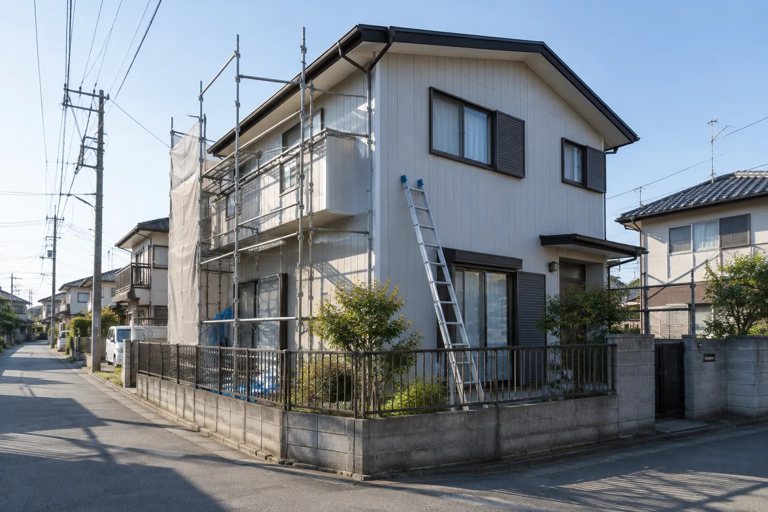 住宅の外壁を塗り替えている様子のイメージ（生成画像）